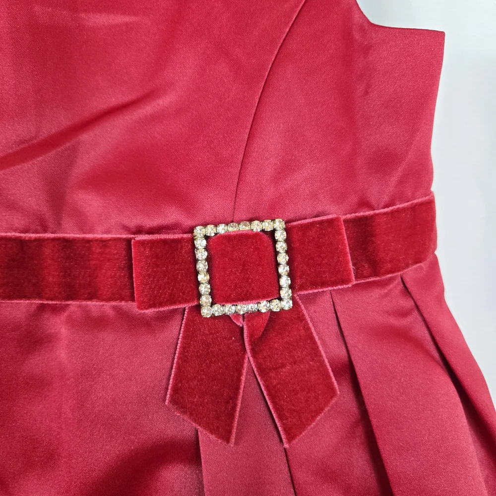 Gymboree Girls 2006 Red Satin Holiday Velvet Bow Rhinestone Buckle Party Dress 5